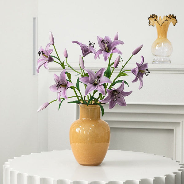 Handmade Liuli Vases, Color Glaze Vase, Contemporary Vases for Modern Home Decor, Yellow Glass Bud Vases, Centerpiece Vases on Table-Art Painting Canvas