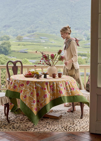 Farmhouse Table Cloth, Dining Room Flower Table Cloths, Large Square Tablecloth for Round Table, Extra Large Rectangular Table Covers for Kitchen-Art Painting Canvas