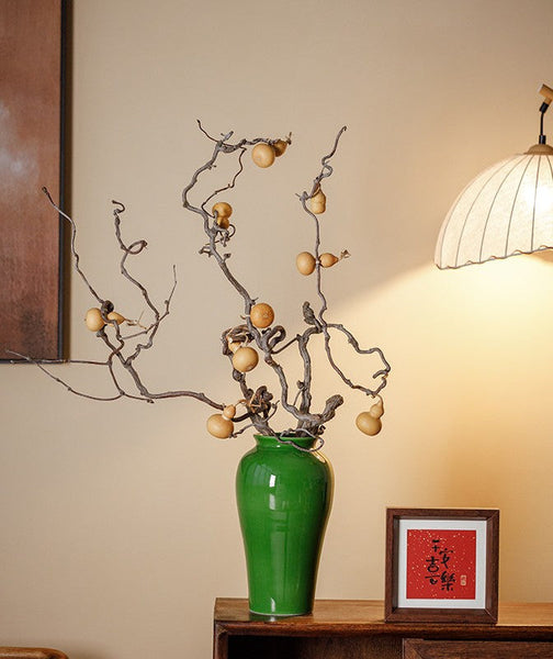 Handmade Water Holding Flower Vase, Centerpiece Ceramic Bud Vases, Green Porcelain Flower Vases, Vintage Flower Vases on Table-Art Painting Canvas