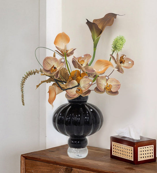 Black Glaze Vase, Contemporary Vases for Modern Home Decor, Black Glass Bud Vases, Handmade Liuli Vases, Centerpiece Vases on Table-Art Painting Canvas