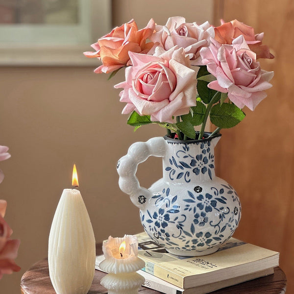 Handmade Water Holding Flower Vases, Rustic Porcelain Flower Vases, Ceramic Bud Vases, Small Flower Vases on Table-Art Painting Canvas