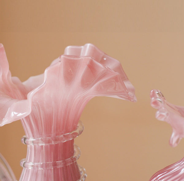 Centerpiece Contemporary Vases on Table, Pink Decorative Glass Vase, Mid Century Glass Vases, Handmade Modern Vases for Bedroom, Modern Glass Vase for Flowers-Art Painting Canvas