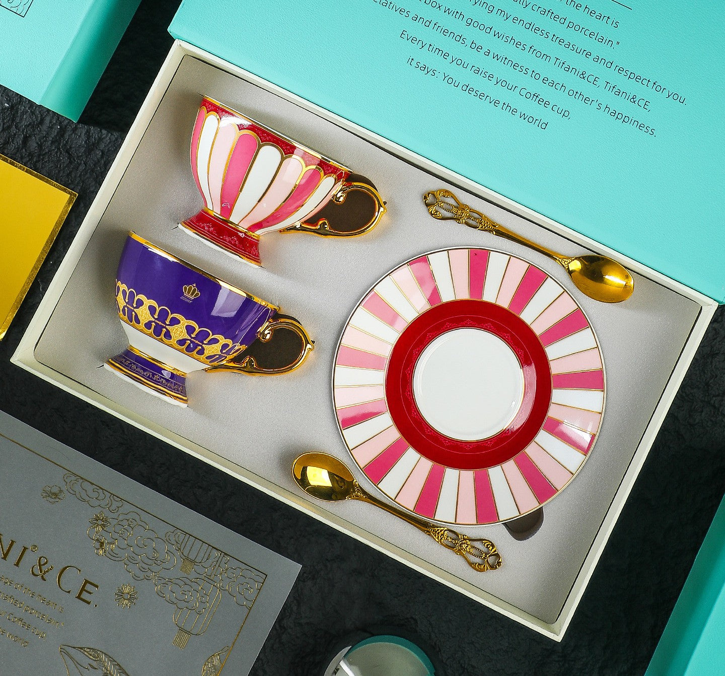 Unique Tea Cups And Saucers In Gift Box, Ceramic Coffee Cups, Decorative Mug Set