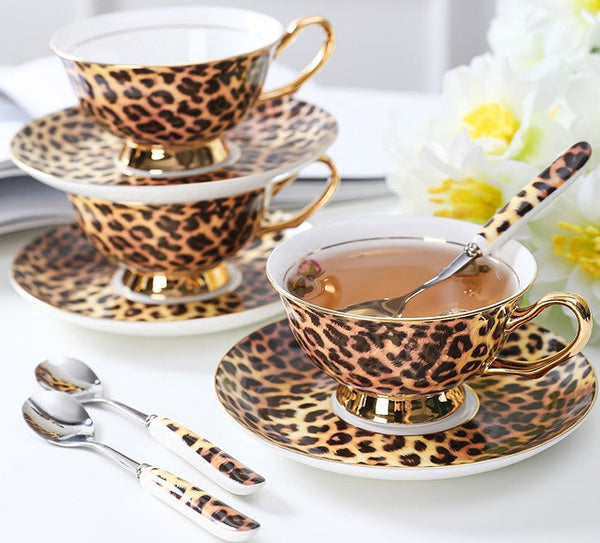Creative Porcelain Tea Cup Saucer Set, Modern Ceramic Cups, 7.8 oz Ceramic Coffee Cups, Unique Tea Cup and Saucer in Gift Box-Art Painting Canvas