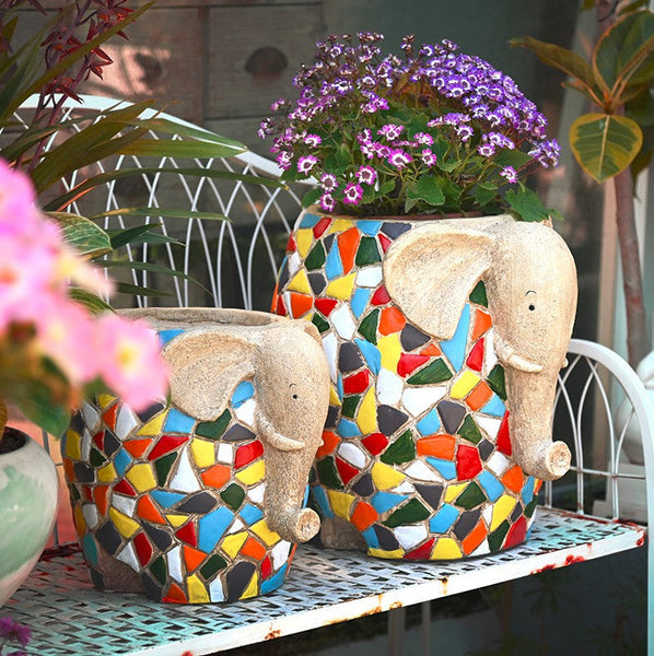 Modern Animal Statue for Garden Ornaments, Large Elephant Flowerpot, Animal Flower Pot, Resin Statue for Garden, Villa Outdoor Decor Gardening Ideas-Art Painting Canvas