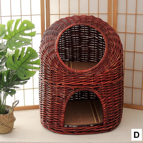 Large Cat House Basket with Washable Cushion for Indoor Cats and Dogs, Double-Layer Cat Bed