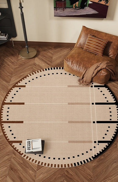 Geometric Round Rugs for Dining Room, Contemporary Modern Rugs, Mid Century Modern Rugs under Chairs, Bedroom Circular Modern Rugs-Art Painting Canvas