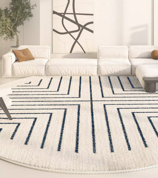 Geometric Modern Rug Ideas for Living Room, Thick Round Rugs for Dining Room, Abstract Contemporary Round Rugs for Bedroom-Art Painting Canvas