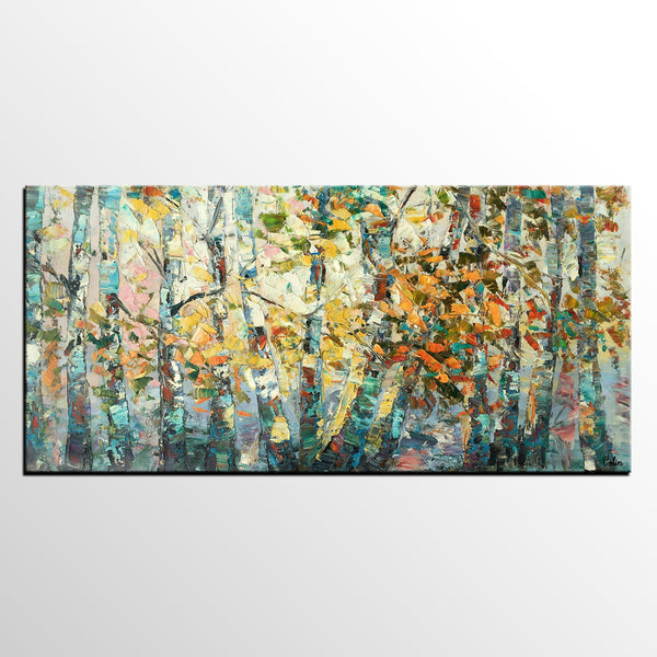 Canvas Art, Autumn Birch Tree Painting, Abstract Landscape Painting, Abstract Art Painting, Custom Canvas Painting
