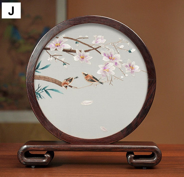 Silk Embroidered Ornament, Traditional Chinese Suzhou Flower and Birds Embroidery Ornaments, Exclusive Business Presents, Creative Birthday Gift, Premium Souvenir-Art Painting Canvas