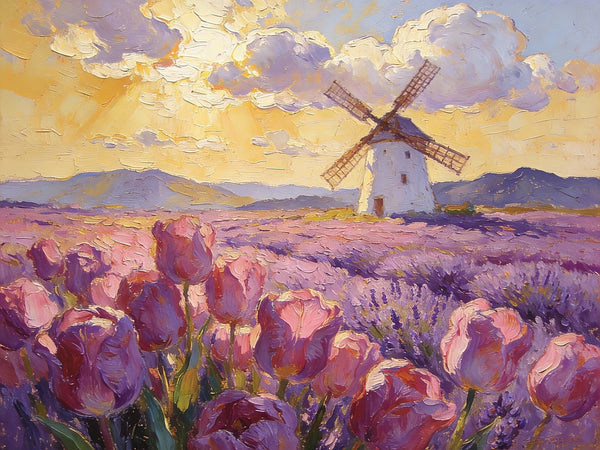 Purple Tulips of Provence, Heavy Texture Paintings, Original Oil Paintings, Small Landscape Paintings, Small Oil Paintings on Canvas, Small Canvas Paintings, Hand Painted Canvas Art-Art Painting Canvas