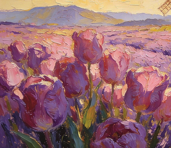 Purple Tulips of Provence, Heavy Texture Paintings, Original Oil Paintings, Small Landscape Paintings, Small Oil Paintings on Canvas, Small Canvas Paintings, Hand Painted Canvas Art-Art Painting Canvas