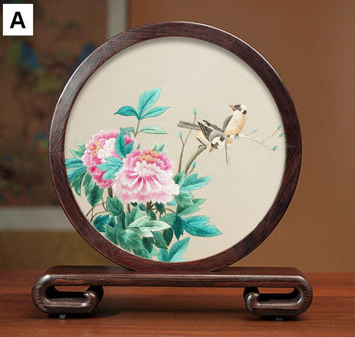 Embroidered Ornament, Traditional Chinese Suzhou Flower and Birds Silk Embroidery Ornaments, Exclusive Business Presents, Creative Birthday Gift, Premium Souvenir-Art Painting Canvas