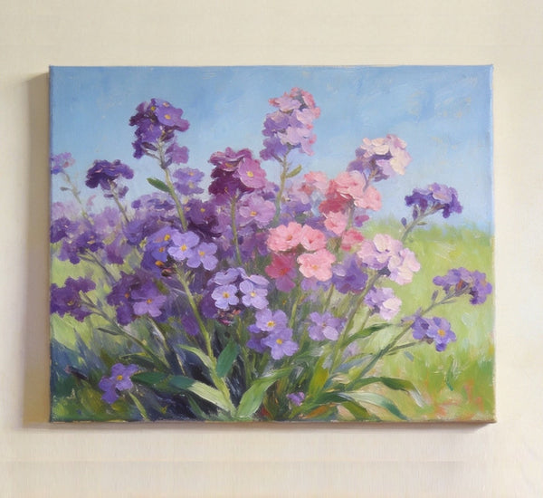 Original Small Canvas Artwork, Purple and Pink Forget-me-nots Blooming Wild, Buy Small Artwork Online, Still Life Painting, Original Flower Paintings, Hand Painted Canvas Art-Art Painting Canvas