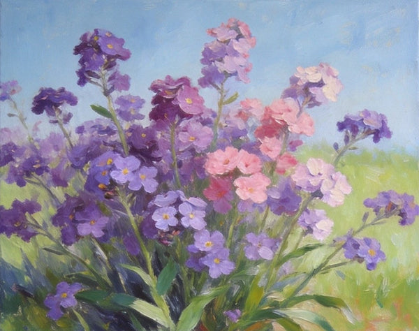 Original Small Canvas Artwork, Purple and Pink Forget-me-nots Blooming Wild, Buy Small Artwork Online, Still Life Painting, Original Flower Paintings, Hand Painted Canvas Art-Art Painting Canvas