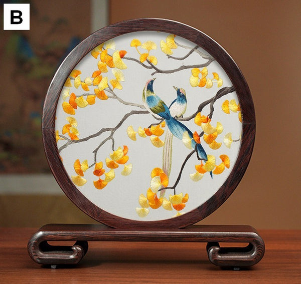 Embroidered Ornament, Traditional Chinese Suzhou Flower and Birds Silk Embroidery Ornaments, Exclusive Business Presents, Creative Birthday Gift, Premium Souvenir-Art Painting Canvas