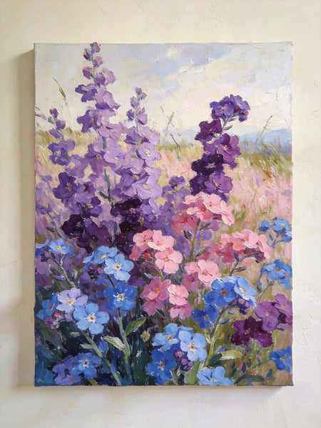 Hand Painted Canvas Art, Wild Purple Forget-me-nots in Bloom, Original Flower Paintings, Small Canvas Wall Art Paintings, Original Oil Paintings-Art Painting Canvas