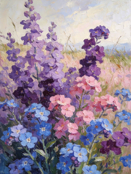 Hand Painted Canvas Art, Wild Purple Forget-me-nots in Bloom, Original Flower Paintings, Small Canvas Wall Art Paintings, Original Oil Paintings-Art Painting Canvas
