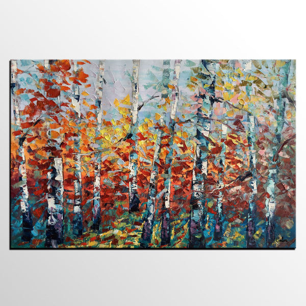 Large Art, Canvas Wall Art, Landscape Art, Birch Tree Artwork, Custom Canvas Painting