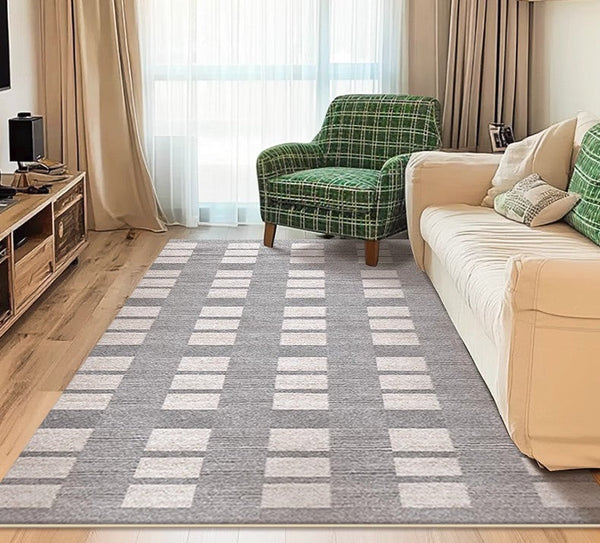 Modern Floor Rugs for Bedroom, Dining Room Floor Rug, Large Gray Floor Rugs for Living Room, Extra Large Geometric Modern Rugs for Office-Art Painting Canvas