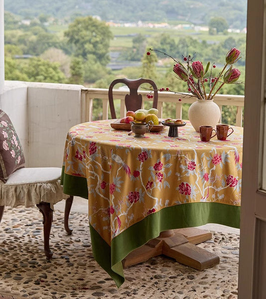 Farmhouse Table Cloth, Dining Room Flower Table Cloths, Large Square Tablecloth for Round Table, Extra Large Rectangular Table Covers for Kitchen-Art Painting Canvas
