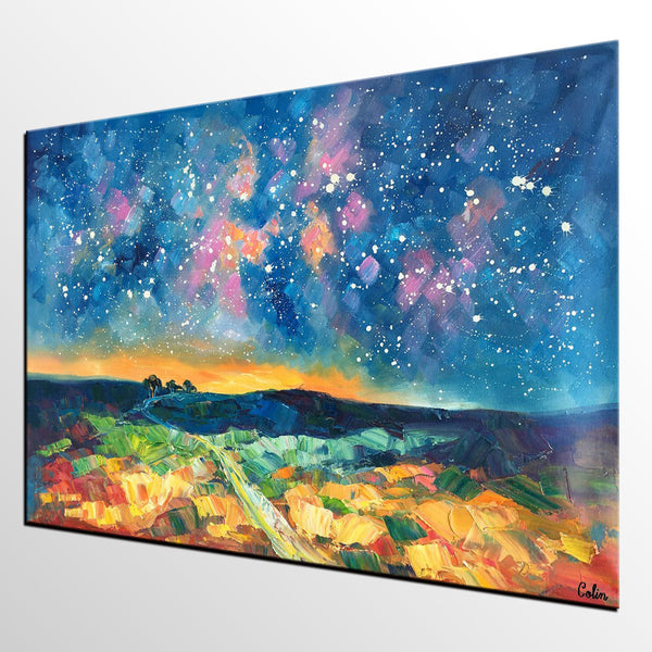 Starry Night Landscape Painting, Large Canvas Art Painting, Custom Large Oil Painting-Art Painting Canvas