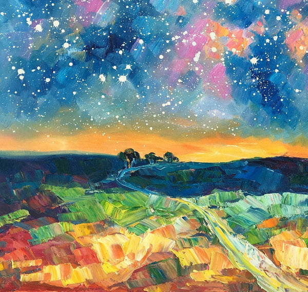 Starry Night Landscape Painting, Large Canvas Art Painting, Custom Large Oil Painting-Art Painting Canvas