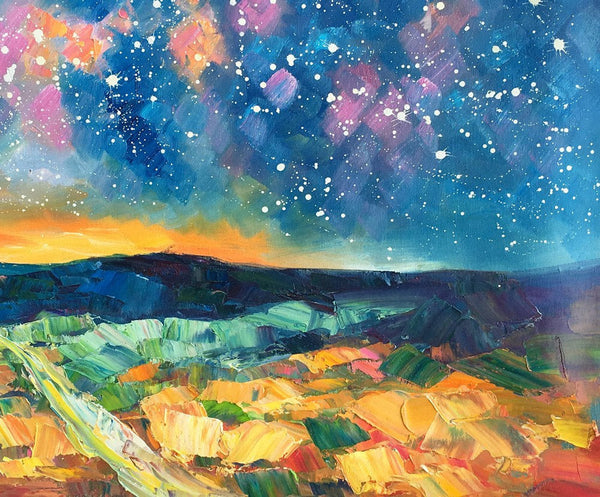 Starry Night Landscape Painting, Large Canvas Art Painting, Custom Large Oil Painting-Art Painting Canvas