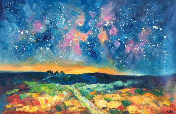 Starry Night Landscape Painting, Large Canvas Art Painting, Custom Large Oil Painting-Art Painting Canvas