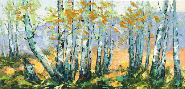 Custom Dining Room Wall Art, Landscape Painting, Birch Tree Painting, Impasto Canvas Art-Art Painting Canvas