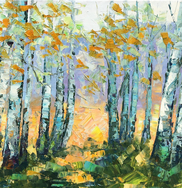 Custom Dining Room Wall Art, Landscape Painting, Birch Tree Painting, Impasto Canvas Art-Art Painting Canvas