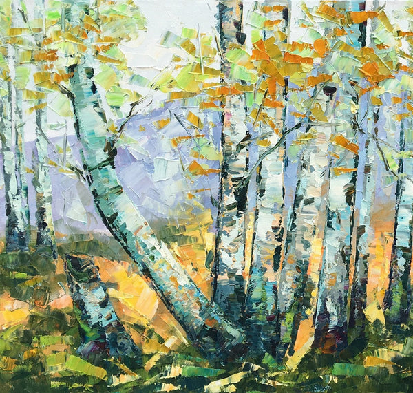 Custom Dining Room Wall Art, Landscape Painting, Birch Tree Painting, Impasto Canvas Art-Art Painting Canvas