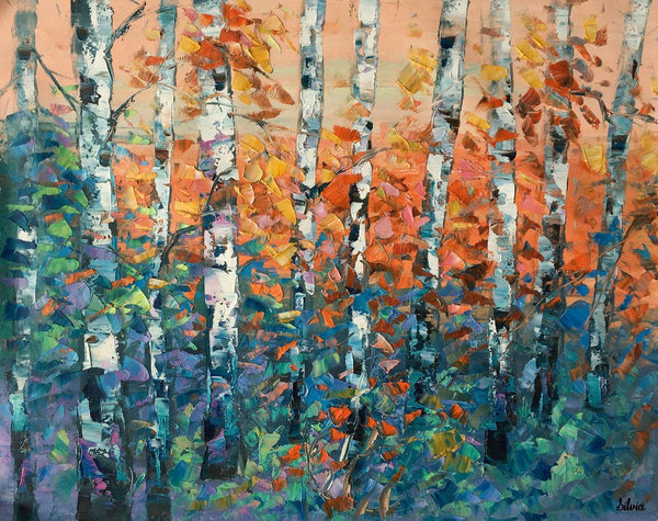 Birch Tree Painting, Large Oil Painting, Custom Canvas Artwork, Canvas Painting for Bedroom-Art Painting Canvas