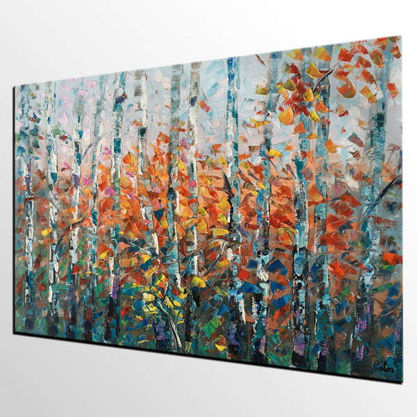 Tree Landscape Art, Large Wall Art, Birch Tree Painting, Custom Canvas Painting for Bedroom-Art Painting Canvas