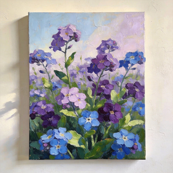 Original Flower Paintings, Hand Painted Canvas Art, Wild Purple Blue Forget-me-nots in Bloom, Small Canvas Wall Art Paintings, Original Oil Paintings-Art Painting Canvas