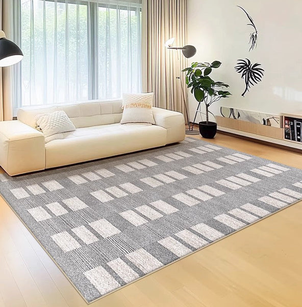 Modern Floor Rugs for Bedroom, Dining Room Floor Rug, Large Gray Floor Rugs for Living Room, Extra Large Geometric Modern Rugs for Office-Art Painting Canvas
