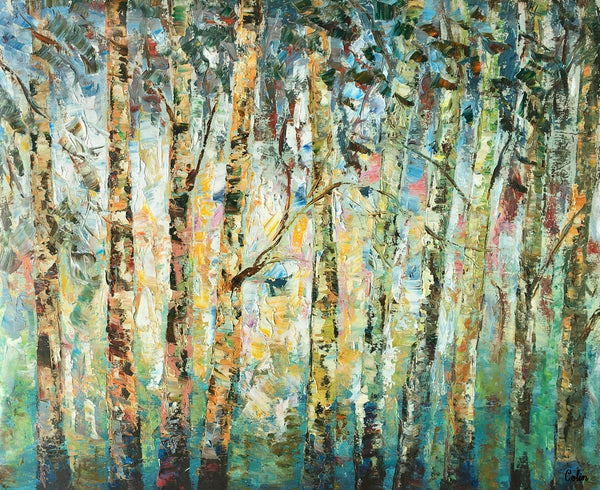 Abstract Landscape Painting, Birch Tree Painting, Bedroom Wall Art Paintings, Simple Modern Art, Custom Landscape Painting for Bedroom-Art Painting Canvas