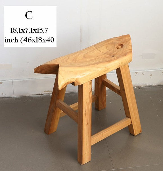 Children's Wooden Stool, Sofa Stool, Dining Table Stool, Handmade Solid Wood low Stool, Creative Shoe-changing Stool, Old Elm Wood Stool-Art Painting Canvas