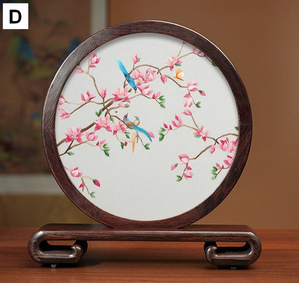 Embroidered Ornament, Traditional Chinese Suzhou Flower and Birds Silk Embroidery Ornaments, Exclusive Business Presents, Creative Birthday Gift, Premium Souvenir-Art Painting Canvas