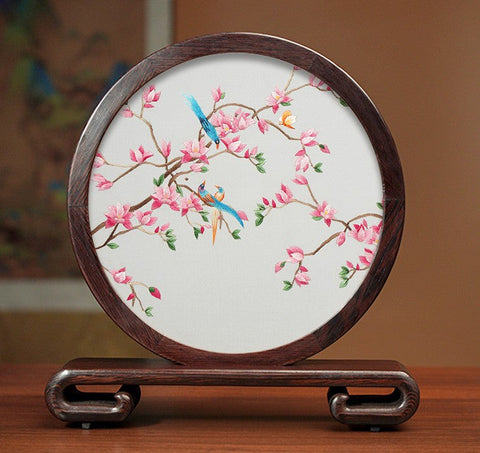 Traditional Chinese Suzhou Flower and Birds Silk Embroidery Ornaments, Exclusive Business Presents, Creative Birthday Gift, Premium Souvenir-Art Painting Canvas