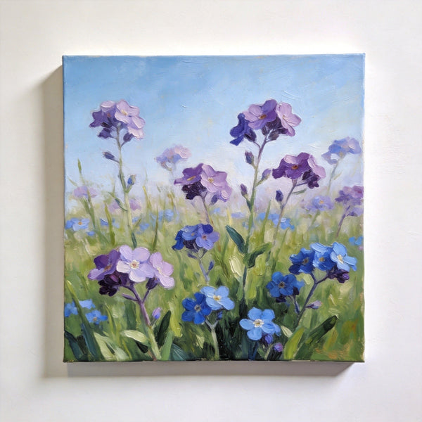 Original Small Canvas Artwork, Purple and Blue Forget-me-nots Blooming Wild, Buy Small Artwork Online, Still Life Painting, Original Flower Paintings, Hand Painted Canvas Art-Art Painting Canvas