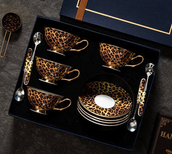 Creative Porcelain Tea Cup Saucer Set, Modern Ceramic Cups, 7.8 oz Ceramic Coffee Cups, Unique Tea Cup and Saucer in Gift Box-Art Painting Canvas