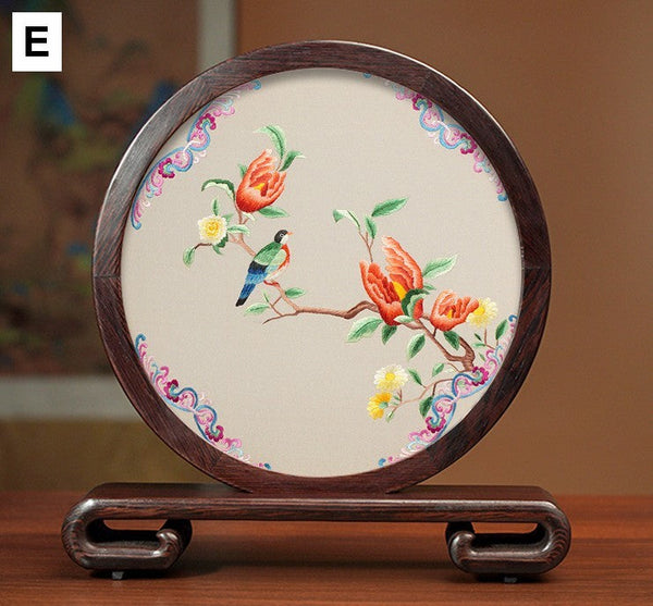Embroidered Ornament, Traditional Chinese Suzhou Flower and Birds Silk Embroidery Ornaments, Exclusive Business Presents, Creative Birthday Gift, Premium Souvenir-Art Painting Canvas
