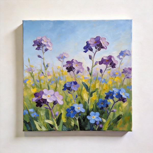 Small Canvas Artwork, Purple and Blue Forget-me-nots Blooming Wild, Buy Small Artwork Online, Hand Painted Canvas Art, Still Life Painting, Original Flower Paintings-Art Painting Canvas