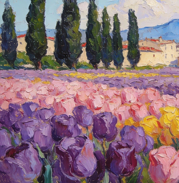 Blooming Tulips in the Countryside, Small Oil Paintings on Canvas, Hand Painted Canvas Art, Heavy Texture Oil Paintings, Original Artwork Small Paintings, Small Wall Paintings-Art Painting Canvas