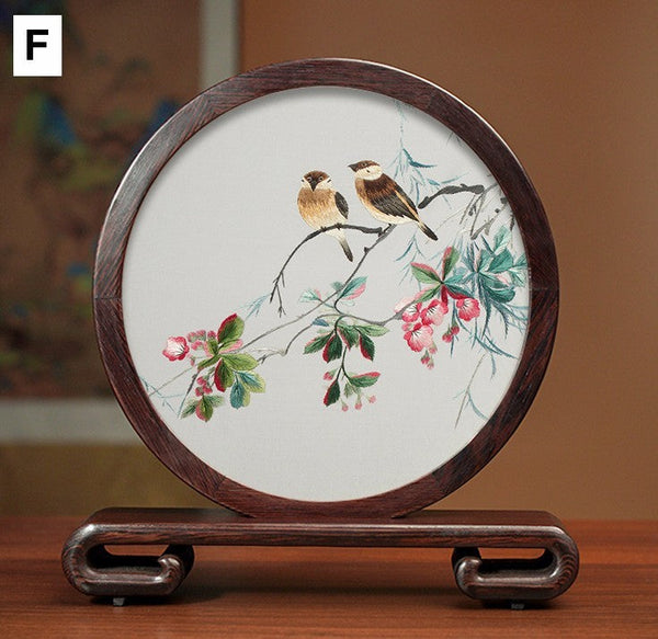 Traditional Chinese Suzhou Flower and Birds Silk Embroidery Ornaments, Exclusive Business Presents, Creative Birthday Gift, Premium Souvenir-Art Painting Canvas