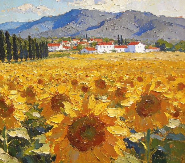 Small Wall Paintings, Sunflower Fields in Provence, Small Oil Paintings on Canvas, Hand Painted Canvas Art, Heavy Texture Oil Paintings, Original Artwork Small Paintings-Art Painting Canvas