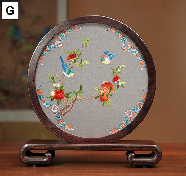 Embroidered Ornament, Traditional Chinese Suzhou Flower and Birds Silk Embroidery Ornaments, Exclusive Business Presents, Creative Birthday Gift, Premium Souvenir-Art Painting Canvas
