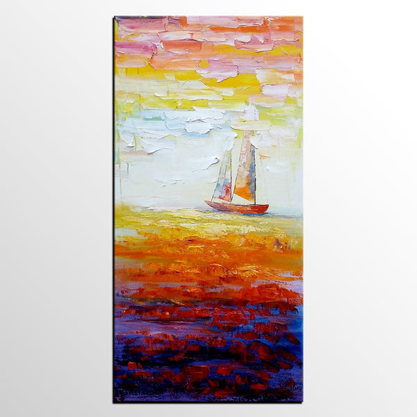 Sailing Boat at Sea, Heavy Texture Art, Original Painting, Custom Extra Large Painting-Art Painting Canvas