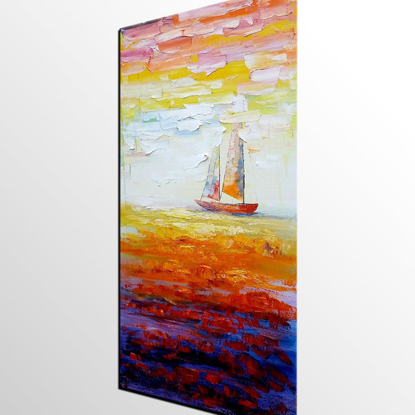 Sailing Boat at Sea, Heavy Texture Art, Original Painting, Custom Extra Large Painting-Art Painting Canvas